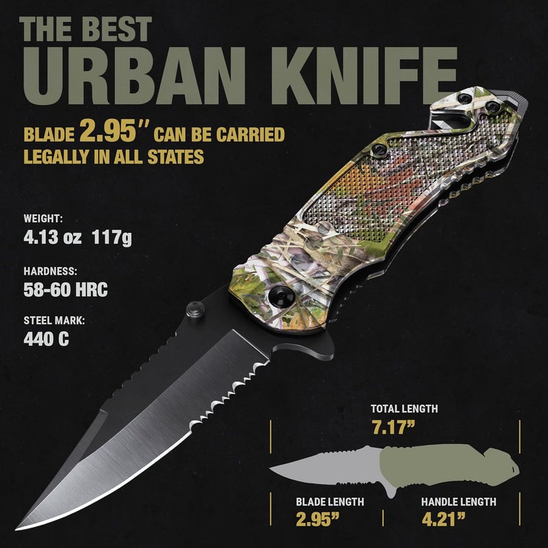 GOOD WORKER Legal Pocket Knife with 2.95” Serrated Blade, Glass Breaker, Seat Belt Cutter - EDC Sharp Folding Knives with Portable Clip - Small Tool for Tactical Camping Survival Hiking - Gifts for Men, Women - Image 3